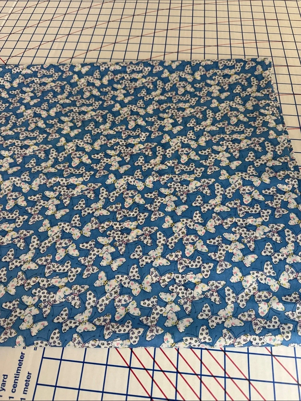 Vintage Blue Butterfly Ditsy Floral Fabric Lightweight 1 3/4 Yards x 44